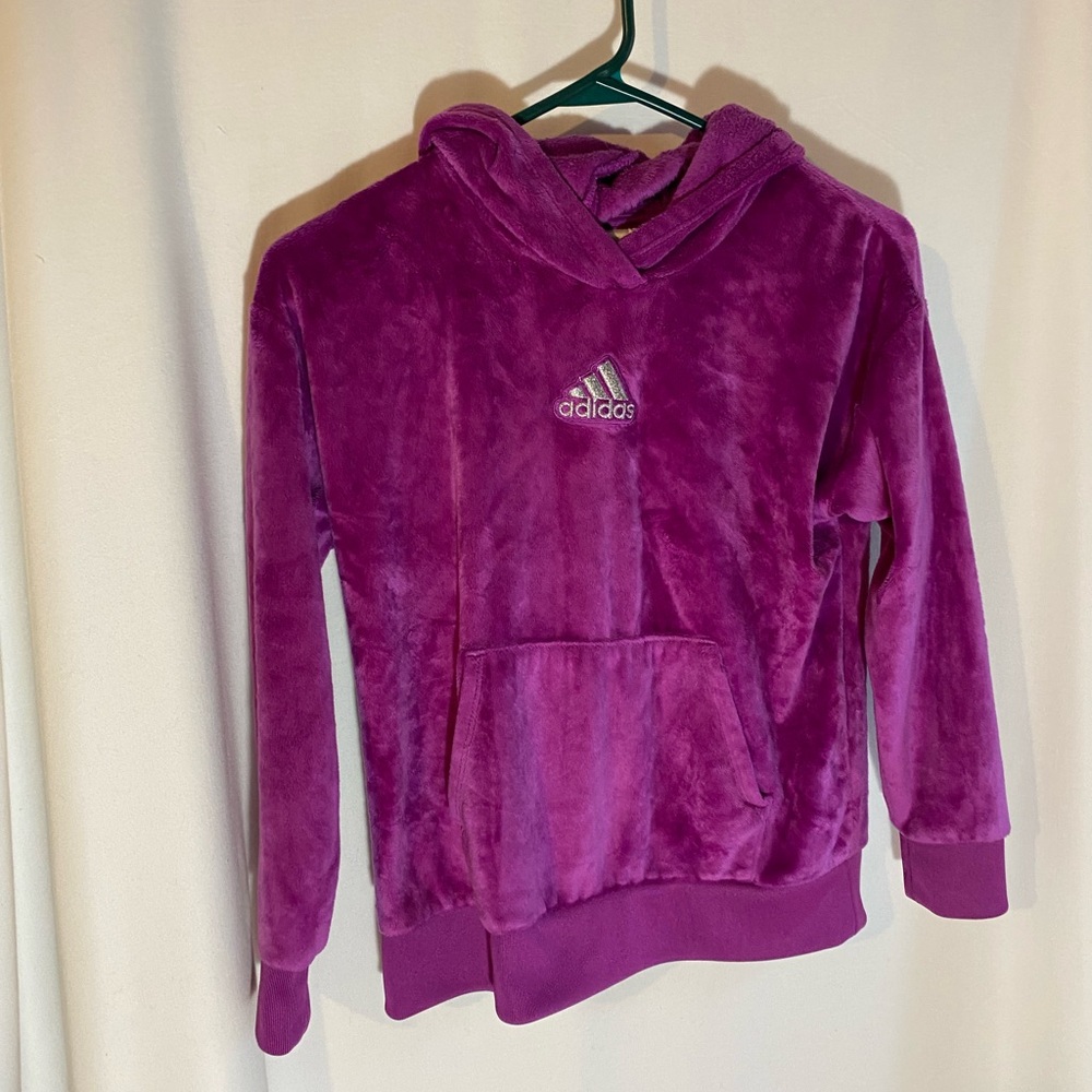 Adidas Fuchsia Purple Fuzzy Soft Hoodie Sweatshirt Girls Size medium - Picture 2 of 7